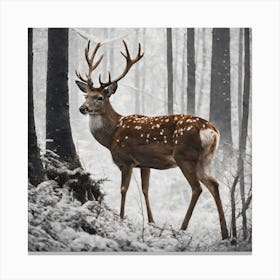 Deer In The Snow Canvas Print