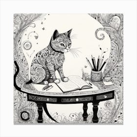 Cat At The Desk 3 Canvas Print