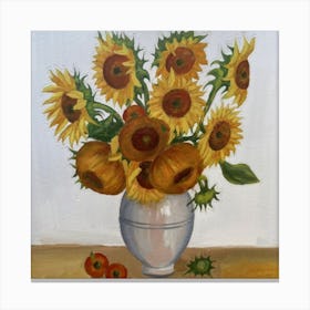 Oil Painting Of Sunflowers In Decorative Ceramic 3 Canvas Print