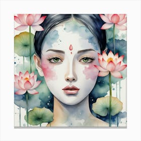 Asian Girl With Lotus Canvas Print