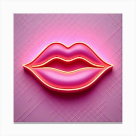 Neon Lips On A Pink Background 1 Canvas Print