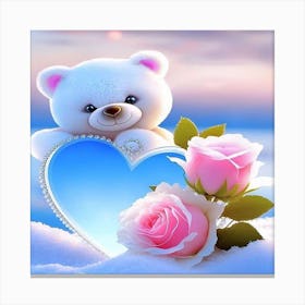 Teddy Bear With Roses Canvas Print