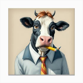 Cow With A Pencil 1 Canvas Print