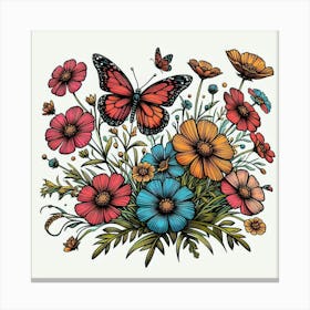 Butterfly And Flowers Canvas Print