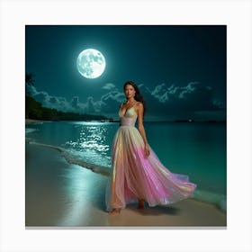 Full Moon On The Beach 1 Canvas Print