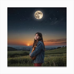 Asian Girl Standing Under The Moon Canvas Print