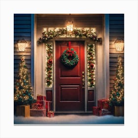 Christmas Decoration On Home Door Haze Ultra Detailed Film Photography Light Leaks Larry Bud Me (2) Canvas Print