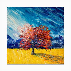 Red tree in a yellow field Canvas Print