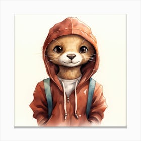 Watercolour Cartoon Weasel In A Hoodie 2 Canvas Print