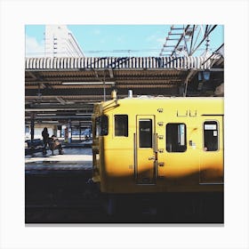 Yellow Train In Japan Square Canvas Print