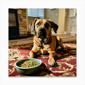 A Photo Of A Dog With A Bowl Of Food In Front Of I (6) Canvas Print