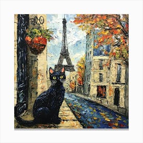 Black Cat In Paris 12 Canvas Print