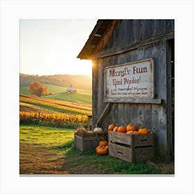 A Rustic Barn With A Weathered Wooden Sign Lean Against It Rolling Hills In The Background Transiti (1) Canvas Print