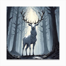A White Stag In A Fog Forest In Minimalist Style Square Composition 54 Canvas Print