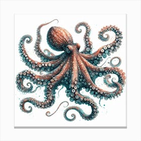 Sea Octopus In Motion, Sea Octopus Watercolour Art Print 2 Canvas Print