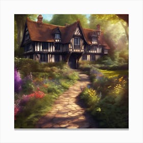 Garden Path to Woodland Manor House  Canvas Print