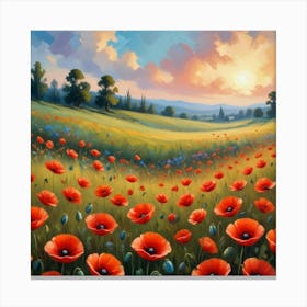 Poppies In The Meadow Art Print Canvas Print