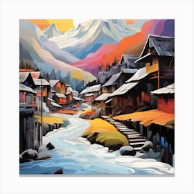 Abstract painting snow mountain and wooden hut 7 Canvas Print