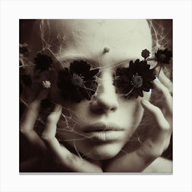 Woman With Flowers On Her Face Canvas Print