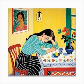 Woman At The Table 3 Canvas Print