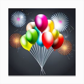 Colorful Balloons With Fireworks Canvas Print
