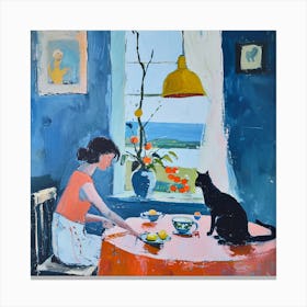 Cat At The Table Canvas Print