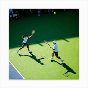 Two Tennis Players In Action Canvas Print