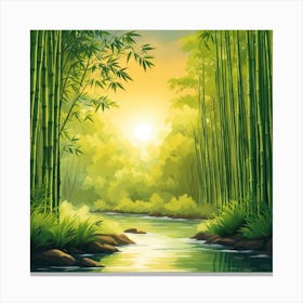 A Stream In A Bamboo Forest At Sun Rise Square Composition 291 Canvas Print
