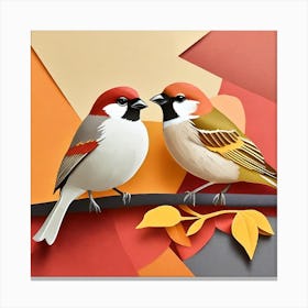 Firefly A Modern Illustration Of 2 Beautiful Sparrows Together In Neutral Colors Of Taupe, Gray, Tan (83) Canvas Print