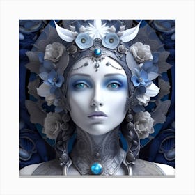 Woman With Blue Flowers Canvas Print