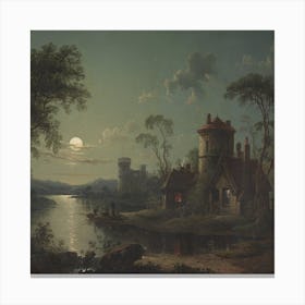 Moonlit Night By The River Canvas Print