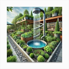 A Rainwater Collection System On A Rooftop Garden Canvas Print