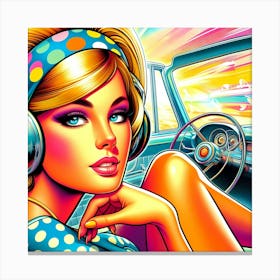 Retro Girl In A Car Canvas Print