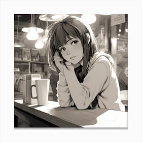 Anime Girl Sitting At A Table 2 Canvas Print