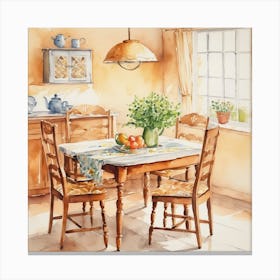 Watercolor Of A Kitchen Canvas Print