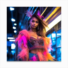 Neon Feathers Canvas Print