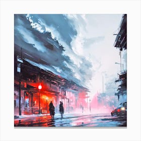 Rainy Night City Canvas Print