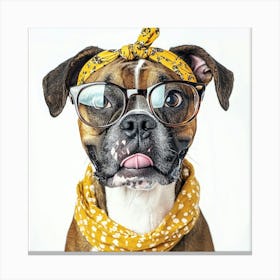 Boxer Dog With Glasses Canvas Print