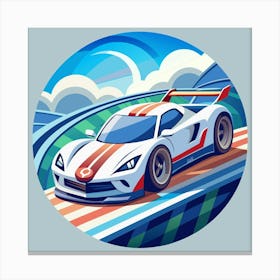 White Race Car Illustration Canvas Print