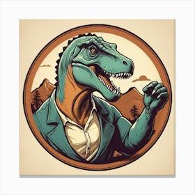 Funny Cartoon Dinosaur Tyrex Logo Canvas Print