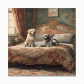 Two Dogs On A Bed Dog On Bed Painting ( Bohemian Design ) Canvas Print