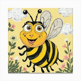 Bee With Flowers Canvas Print