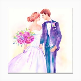 Watercolor Bride And Groom Canvas Print