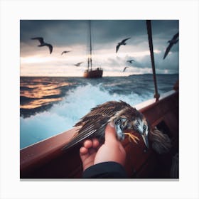 Seagull On A Boat Canvas Print