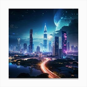 Bangkok Cityscape Set In A Futuristic Era Skyscrapers Ablaze With Neon Lights Merging Seamlessly W (3) Canvas Print