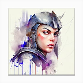 Watercolor Medieval Soldier Woman #3 Canvas Print