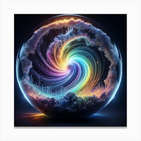 A Crystal Sphere Swirling Mass Of Glowing Light Follows The Rainbow Color Paint Inside Of It 1 Canvas Print
