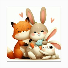 Cute Fox And Bunny Canvas Print