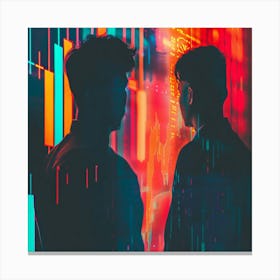 Two Men In Front Of A Neon Wall Canvas Print