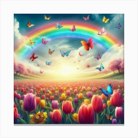 Rainbow Over Tulips Canvas Print